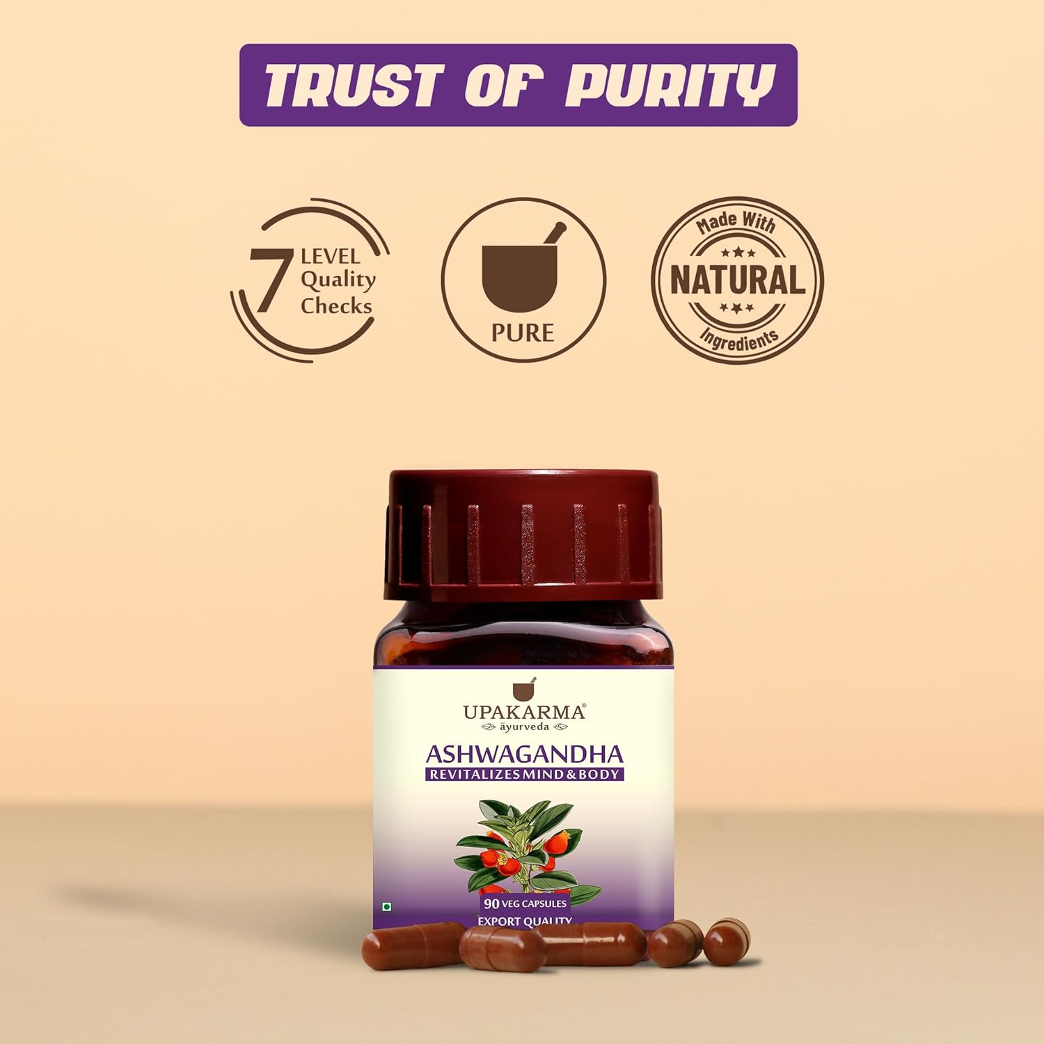 UPAKARMA Ashwagandha | Pure Extract Based (500mg) | Helps Relieve Stress, Immunity Booster | Mood Lifter | Lab Tested, R&D Backed, 90 Veg Capsules, Pack of 1