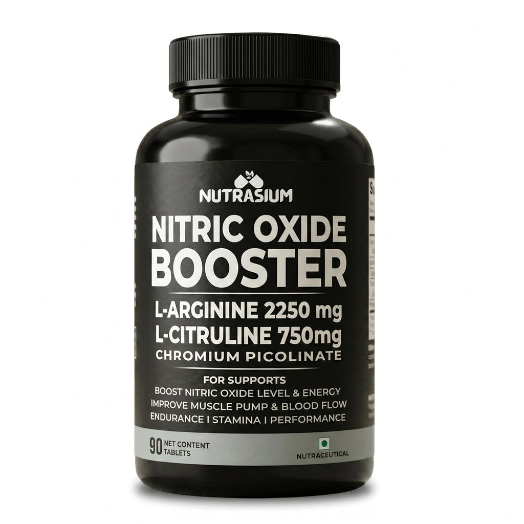 Nutrasium Nitric Oxide Supplement For Man | 2250 mg L-Arginine, 750 mg L-Citrulline with Chromium Picolinate For Supports Nitric Oxide Level, Improve Muscle Pump & Blood Flow, Boost Endurance, Stamina & Performance | 90 veg Tablets.