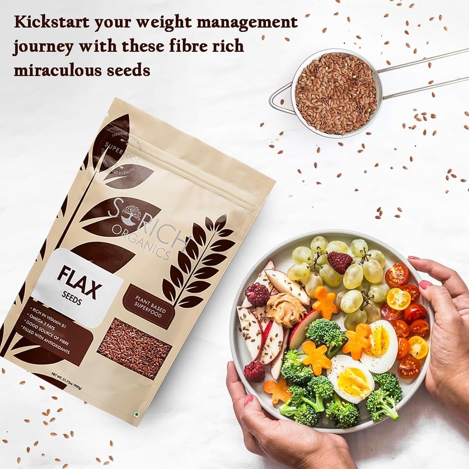 Sorich Organics Flax Seed 900g - Alsi Beej|Alsi Seeds for Hair Growth | Raw Seeds for Eating | Source of Iron & Dietary Fibre | Rich in Protein