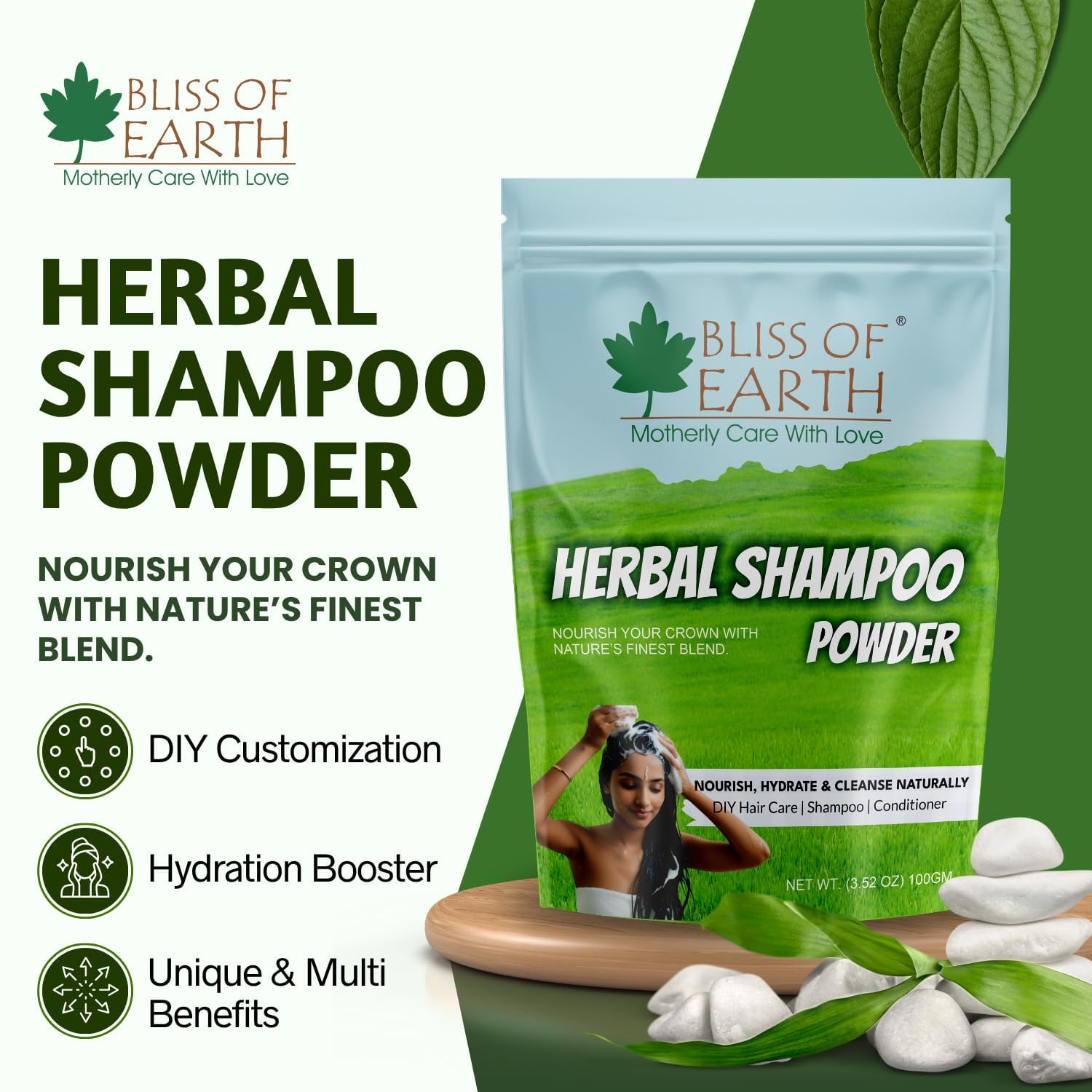 BLISS OF EARTH Powder Shampoo for Hair with Amla, Reetha, Shikakai, Bhringraj & Jatamansi | Ayurvedic Herbal Cleanser for Hair Wash, Growth & Care | Sulfate-Free, 100g Shampoo Powder