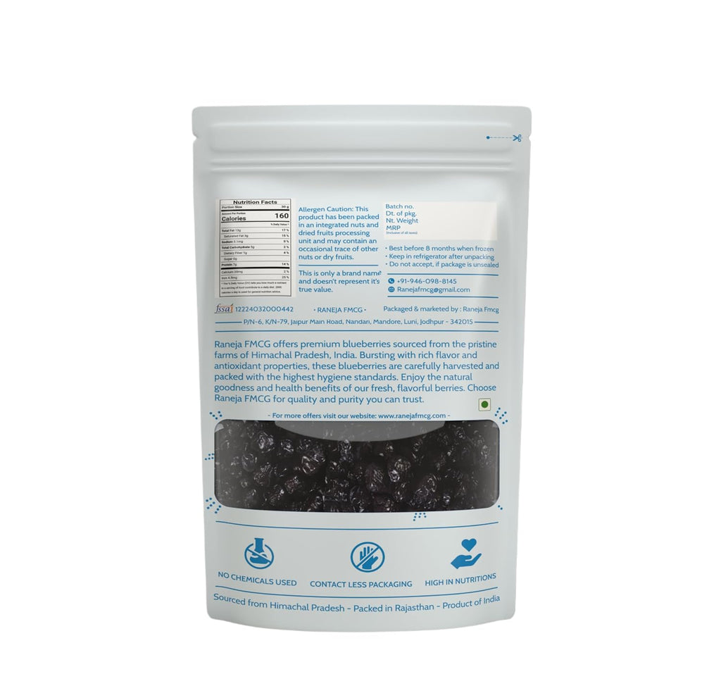 RANEJA 100% Natural Premium Blueberries Without added Sugar | Dried Seedless Blueberries | Dry Fruits | Healthy & Tasty Whole & Dried Blueberry | Rich In Calcium And Vitamin K | Non-GMO(200gm)