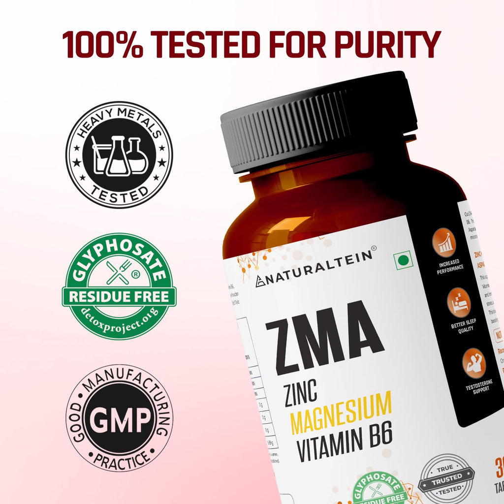 NATURALTEIN ZMA Tablets â€“ Zinc Magnesium Vitamin B6 Supplement | 30 Veg Tablets | Sports Recovery & Daily Performance | Muscle Strength, Better Sleep & Faster Recovery
