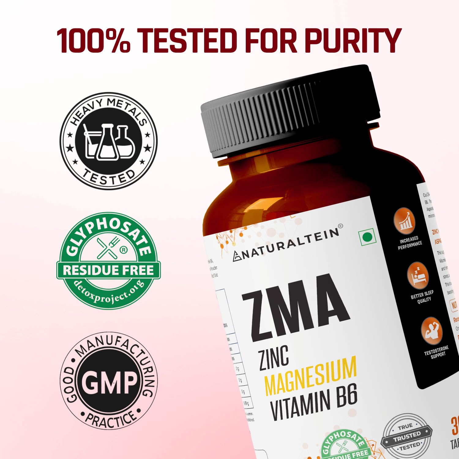 NATURALTEIN ZMA Tablets â€“ Zinc Magnesium Vitamin B6 Supplement | 30 Veg Tablets | Sports Recovery & Daily Performance | Muscle Strength, Better Sleep & Faster Recovery