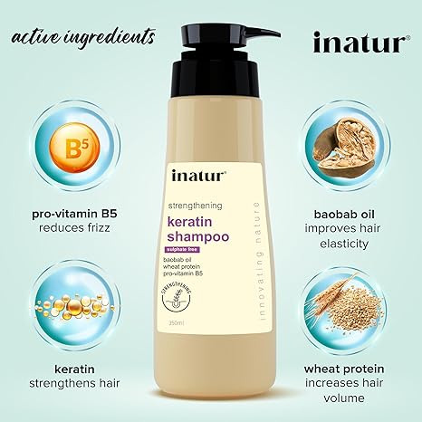 Inatur Keratin Shampoo Hair Strengthening Frizz Control - 350 ml