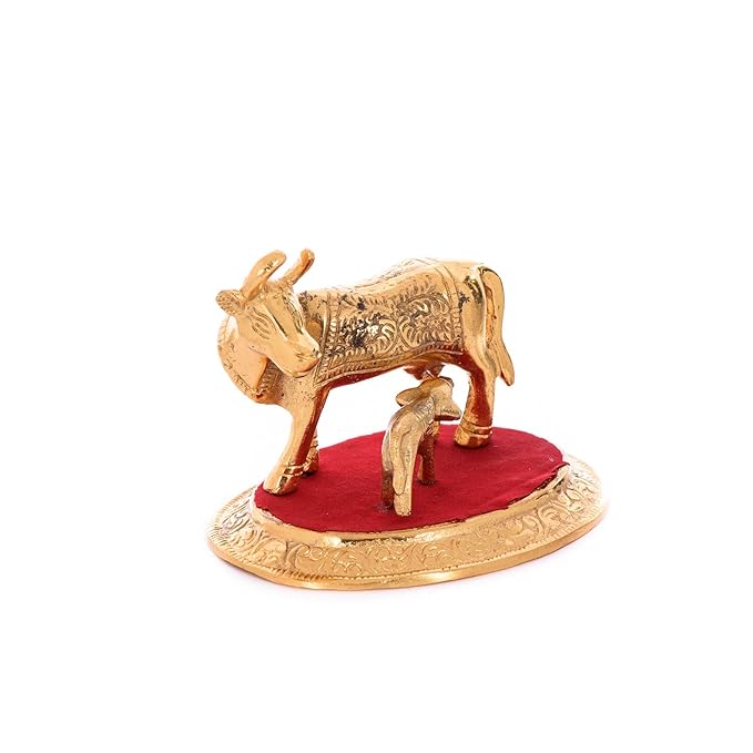Ecraftindia Golden Cow With Calf Statue