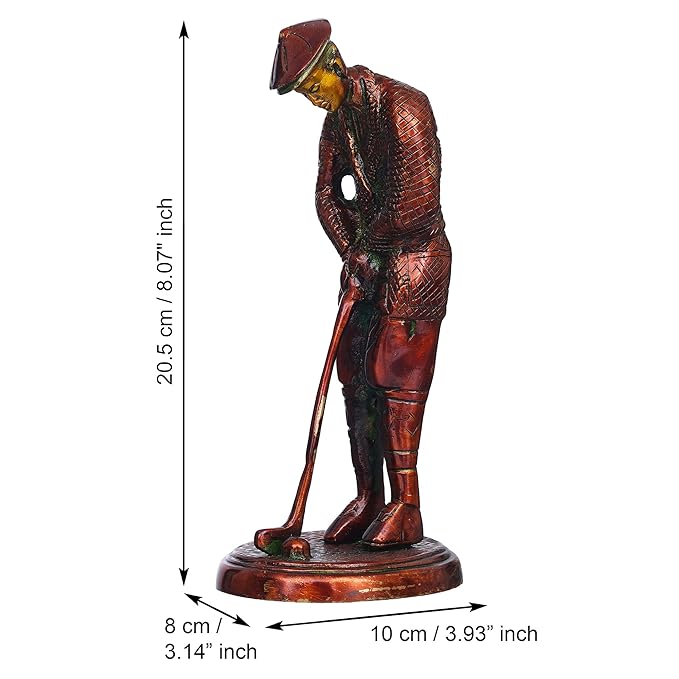 Ecraftindia Brown Brass Gentleman Golfer Taking Shot Human Figurine Decorative Showpiece