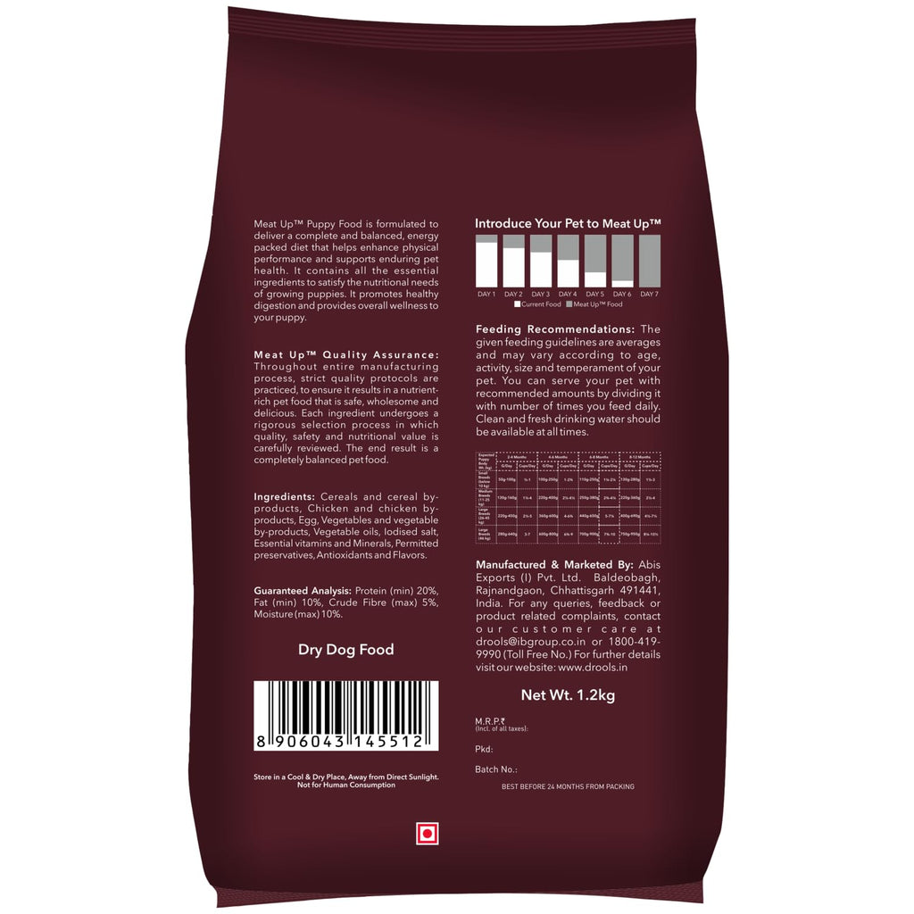 Meat Up Puppy Dry Dog Food, 1.2 kg Pack