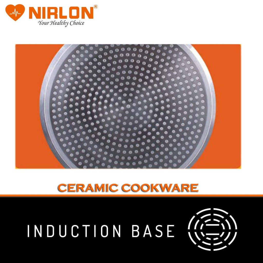 Nirlon Non Stick Induction Base Ceramic Coated Sauce Pan 18cm Diameter (Orange), 1.9 Liter