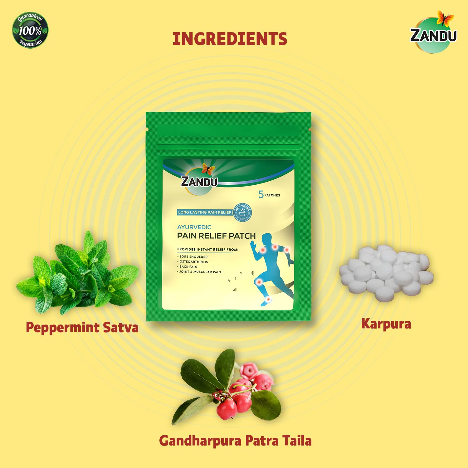 Zandu Ayurvedic Pain Relief Patch (Pack of 5 Patches) - A Specially Designed Pain Patch for Reducing Joint & Muscular Pain | Helps Provides Relief From Pain Associated with Osteoarthritis & Back Pain