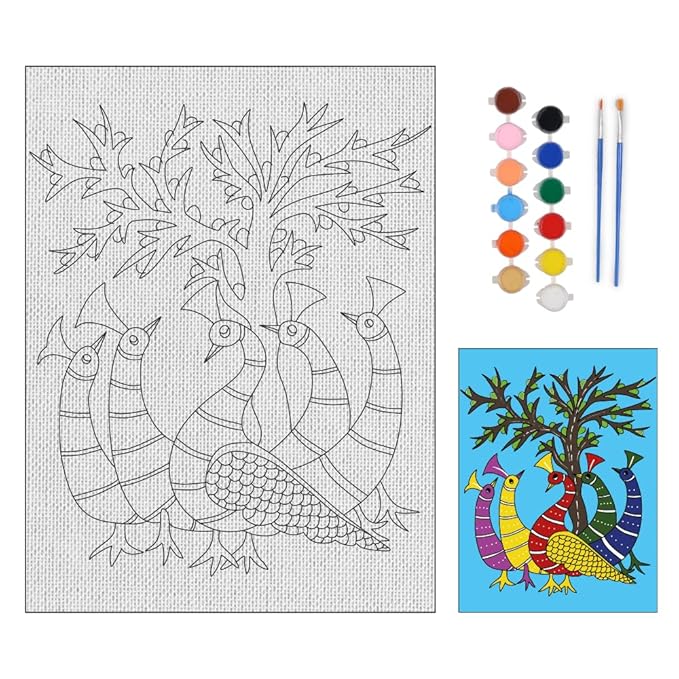 Hobby India Self Painting Beautiful Peacock Canvas | Pre-designed Canvas Board