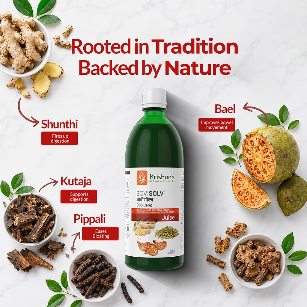 Krishnaâ€™s Bovisolv Juice 1000 ml | IBS-Friendly | Digestive Wellness Drink | Ayurvedic Liquid for Sensitive Gut Lifestyle