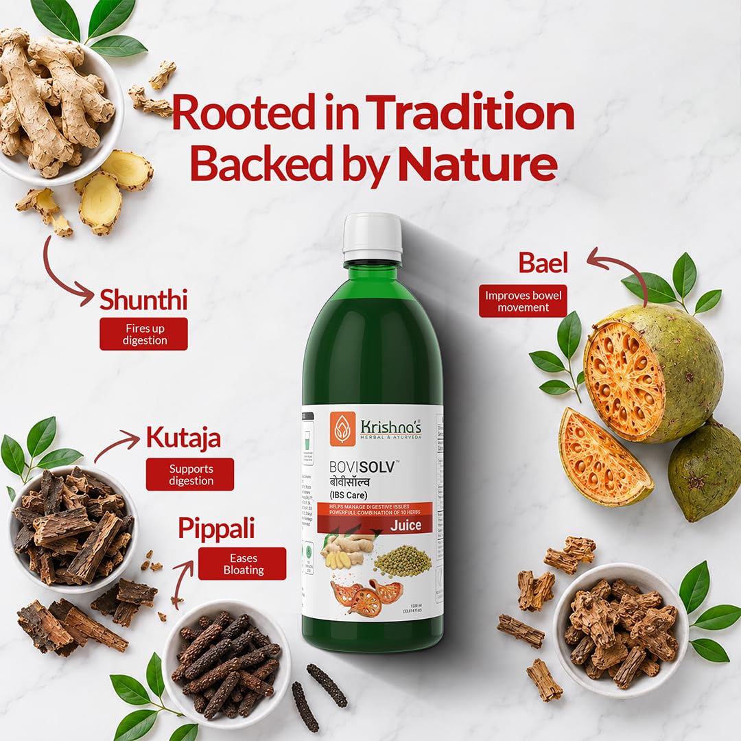Krishnaâ€™s Bovisolv Juice 1000 ml | IBS-Friendly | Digestive Wellness Drink | Ayurvedic Liquid for Sensitive Gut Lifestyle