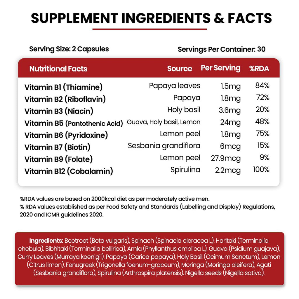 Vlado's Himalayan Organics Plant Based Vitamin B12 Supplement | B1,B2,B3,B5,B6,B7,B9,Moringa| Boost Energy Level | For Memory, Brain, Heart & Nervous System Support | B12 supplement for Men & Women - 120 Veg Capsules