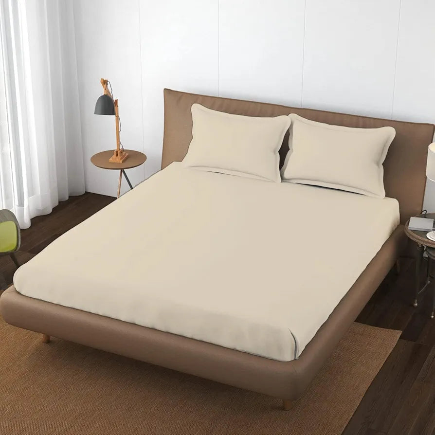 Trance Home Linen 100% Cotton 78 x 60 inch Queen Elastic Fitted Bedsheet 400TC Premium Queen Double Bed Size with 2 Pillow Covers Colour Pearl