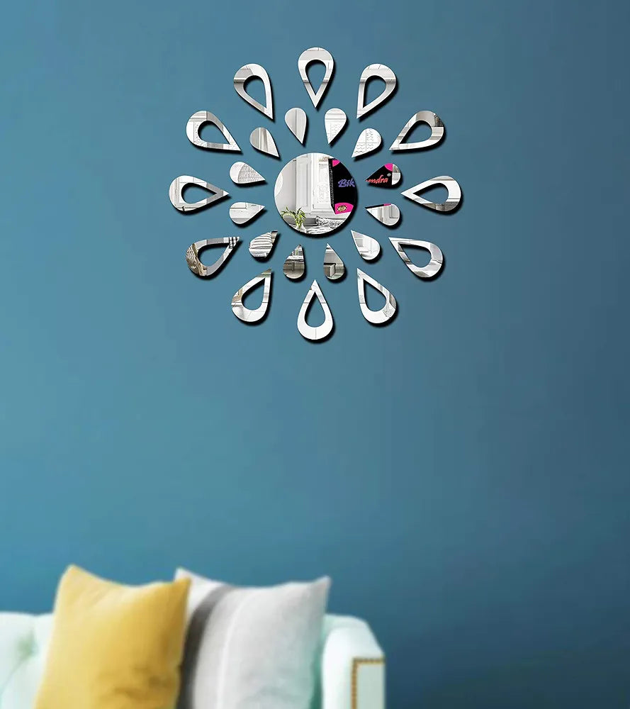 Bikri Kendra Sun Silver Model-5 Mirror Stickers for Wall, Acrylic Mirror Wall Decor Sticker