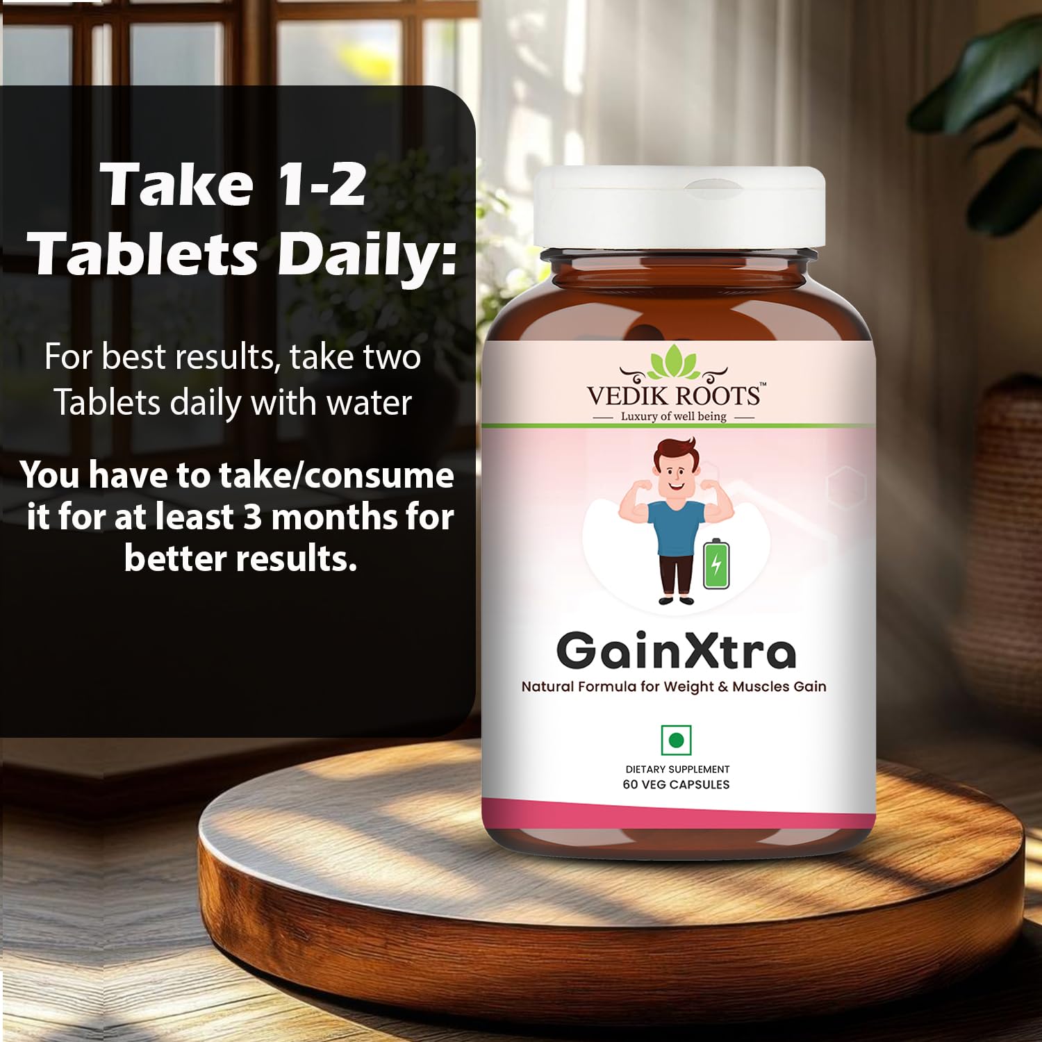 GainXtra | Ayurvedic Herbal Supplement | Traditionally Used to Support Strength, Vitality & Obesity | With Healthy Weight Support | 60 Veg Capsules (Pack Of 1)