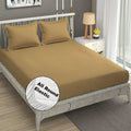 Fresh From Loom 240 Tc Satin Striped King Size Soft Fitted Bedsheet with Two Pillow Cover Elastic Light Brown