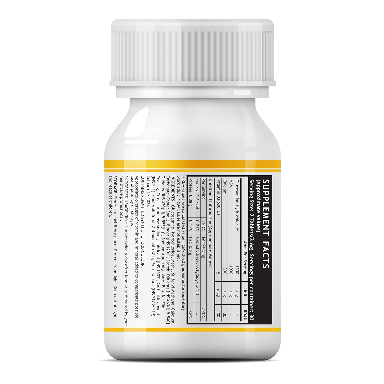 INLIFE Glucosamine Tablets for Joint | With MSM Calcium & Vitamin D3 | Cartilage, Bone Health Supplement - 60 Tablets (Pack of 1, 60)