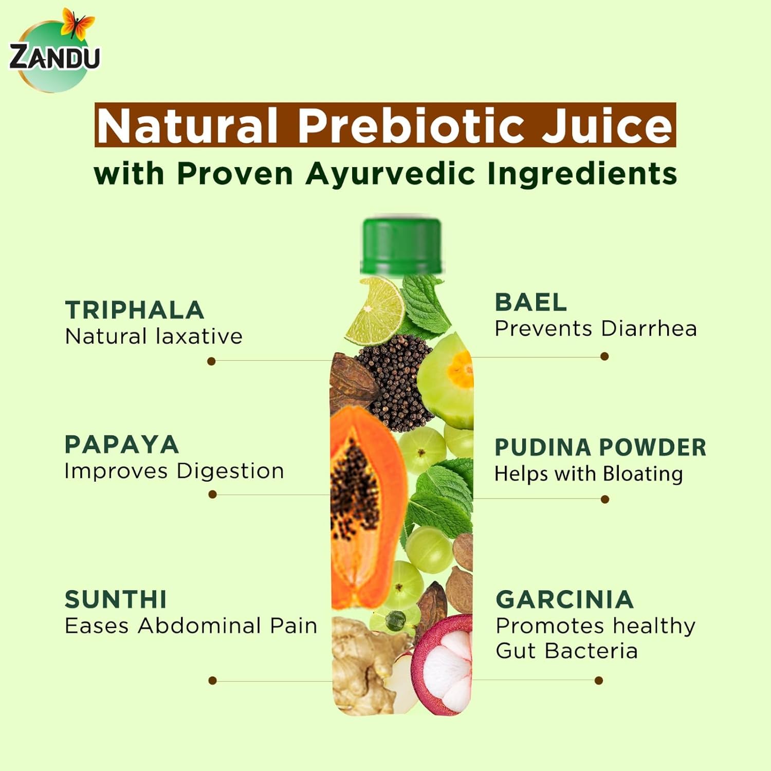 Zandu Digestive Care Juice, 500 ml, Enriched with Papaya, Triphala & Bael to improve Gut Health, Relieves Gas, Boosts Appetite, Scientifically Tested
