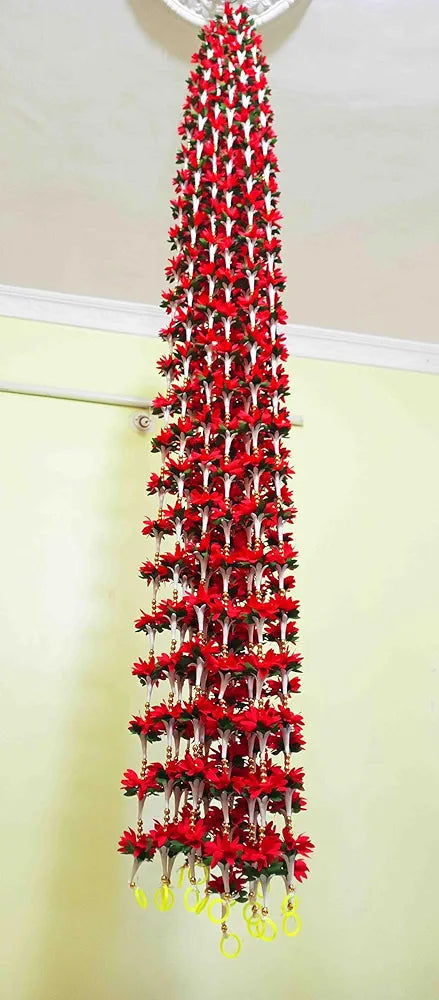 Afarza Artificial Flower Garland Toran for Door Entrance Home Decoration Hanging Red 4pieces 5ft