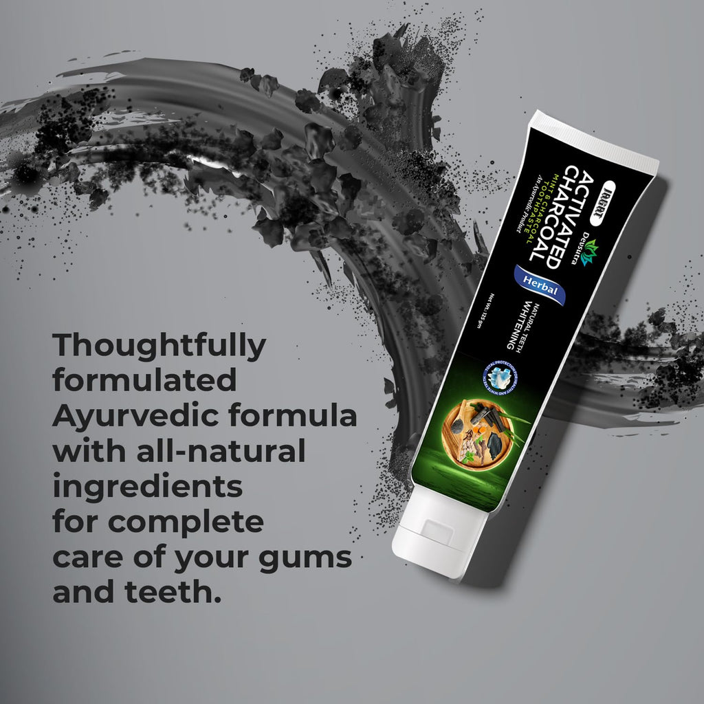 Jagat Devsutra Dr. Trusted Ayurvedic HERBAL Activated Charcoal Toothpaste for Teeth Whitening - 100% Natural Formula with Mint Flavour, No Fluoride & Artificial Colours - Pack of 2 (125g x 2)