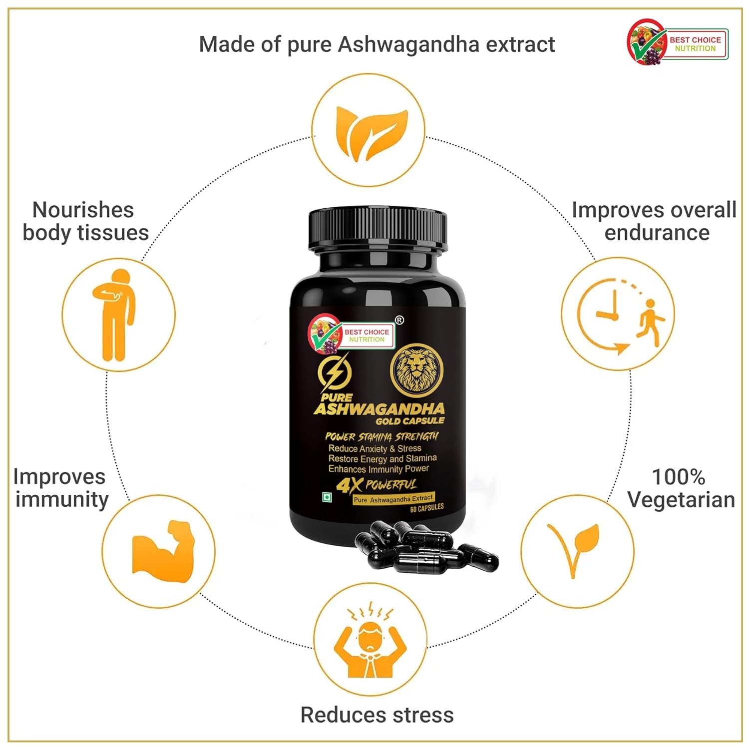 Best Choice Nutrition Ashwagandha Gold - 60 Capsules