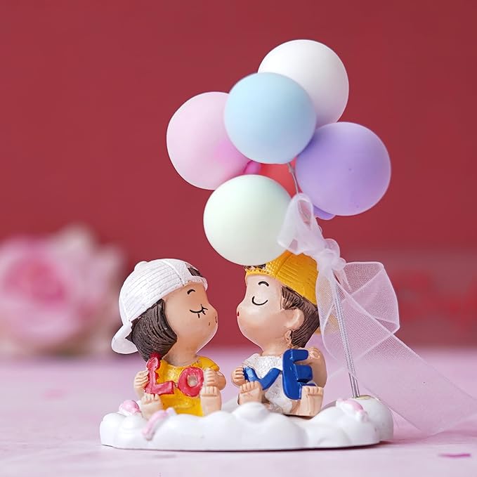 Ecraftindia Cute Couple Statue With Balloons Decorative Showpiece | Valentine Gift
