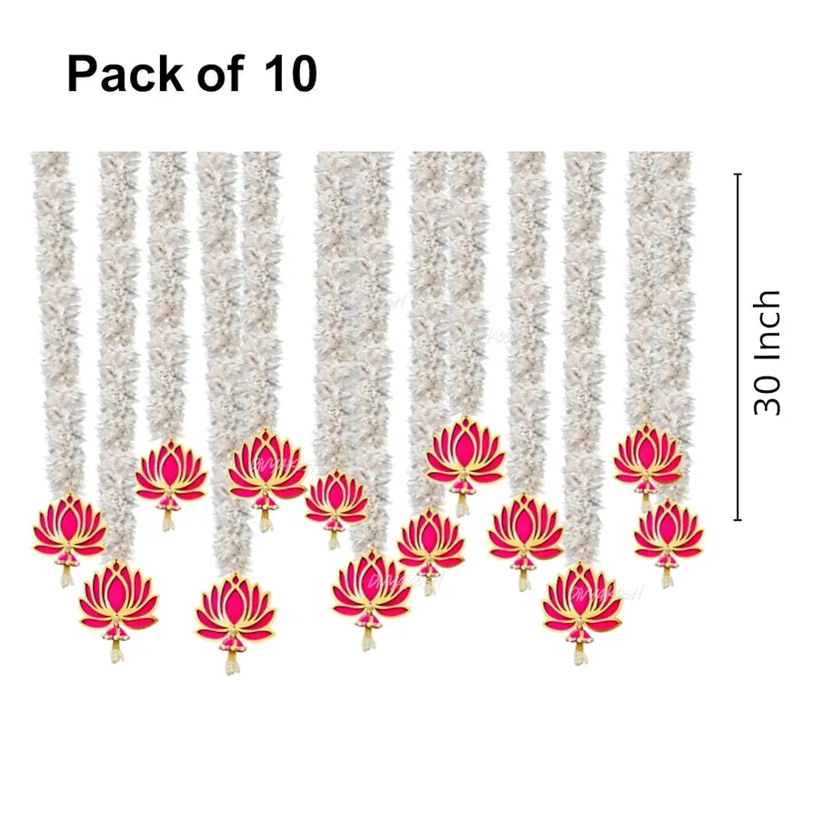 Lotus Hanging with White Artificial Flowers 10 Pcs Floral Wall Hangings Lotus with Jhumki 40 Inches Each