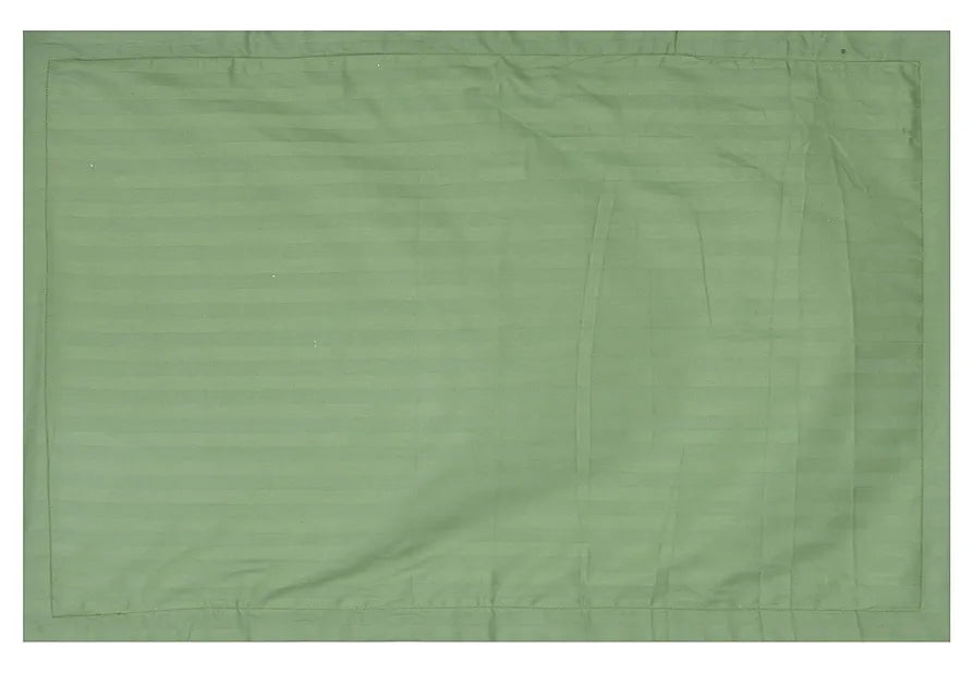 Trance Home Linen Zippered 100% Cotton 200TC Satin Stripe King Size Duvet Cover Quilt Cover Blanket Cover Razai Comforter Cover with 2 Pillow Covers Colour Moss Green