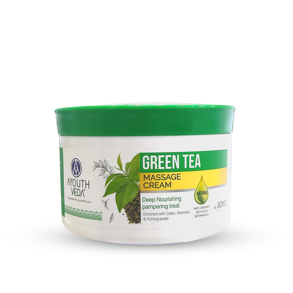 Ayouthveda Green Tea Massage Cream for Deep Nourishing Skin Pampering Treat| Smoothens & Softens Skin|for both men and women|All skin types(500g)