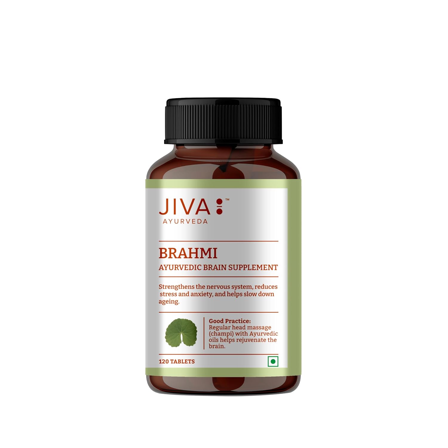 Jiva Brahmi Tablets 500mg | 100% Ayurvedic Formulation Rejuvenates Nervous System, Reduces Stress, Anxiety And Slows Down Aging- 120 Tablets