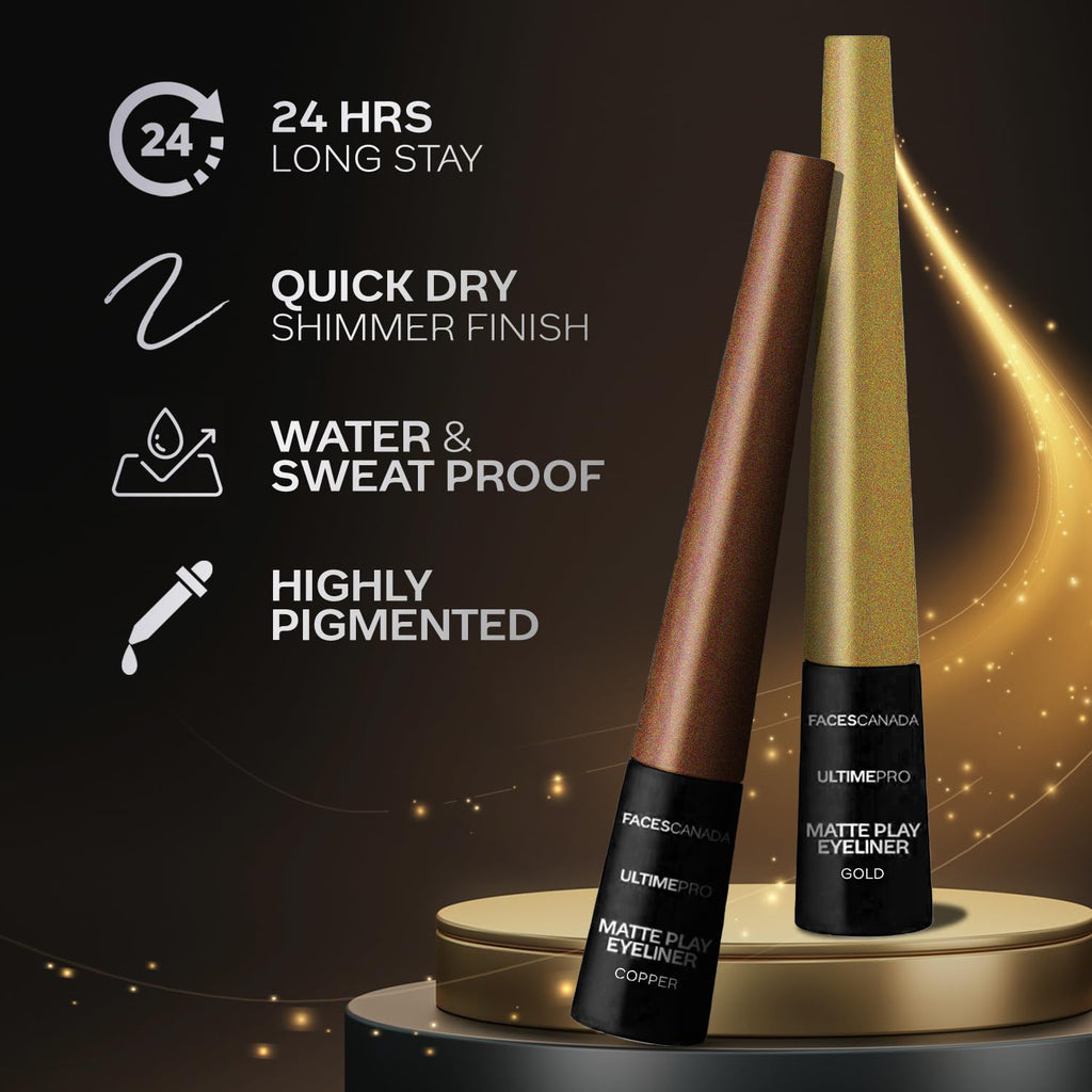 FACES CANADA Ultime Pro Matte Play Eyeliner - Copper, 2.5 ml | Quick Dry | Shimmer Finish | 24 Hr Long Lasting Formula | Precise Felt Tip | Highly Pigmented | Waterproof, Smudgeproof & Sweatproof