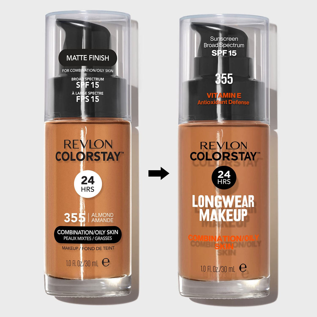 Revlon Liquid Foundation, ColorStay Face Makeup for Combination & Oily Skin, SPF 15, Medium-Full Coverage with Matte Finish, Golden Caramel, 30 ml