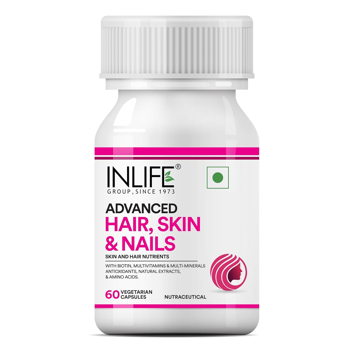 INLIFE Advanced Hair Skin & Nails Supplement with Biotin, Multivitamin Minerals, Amino Acids for Hair Care - 60 Vegetarian Capsules