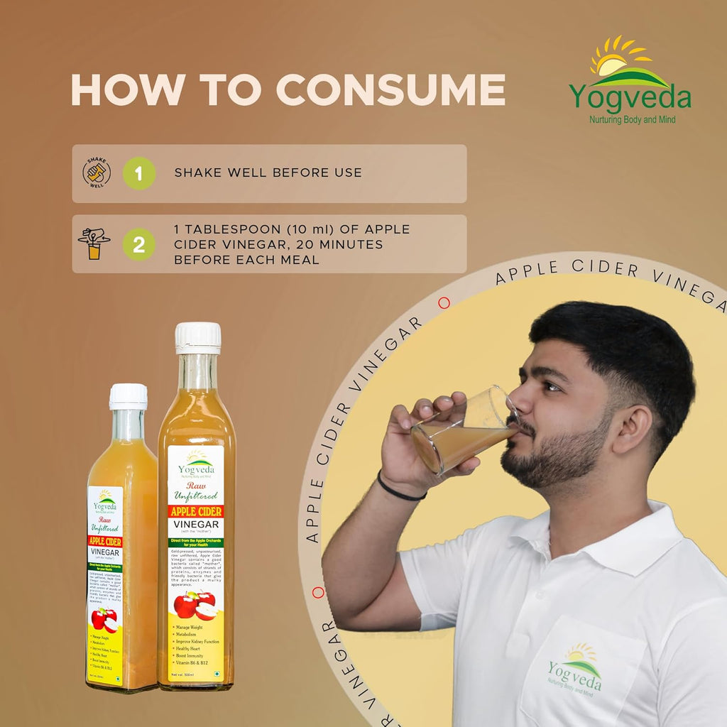 Yogveda Apple Cider Vinegar With Mother of Vinegar Raw Unfiltered - 500 ml