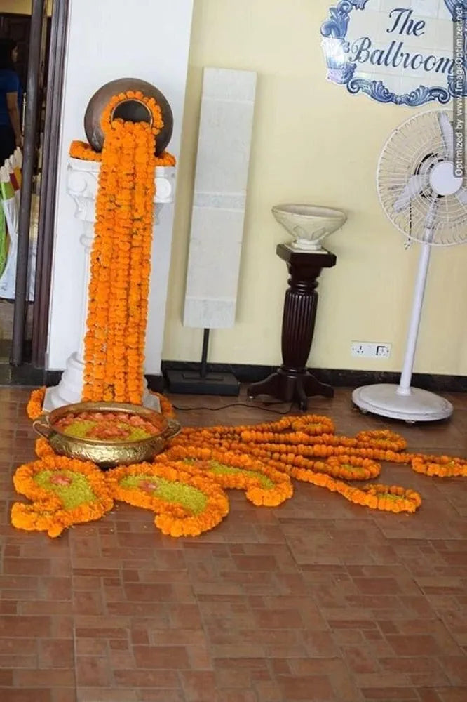 Decorative Marigold Garlands Mala Artificial Flower Genda Phool 4.5 Ft Long for Decoration Yellow+Orange 10 Pcs