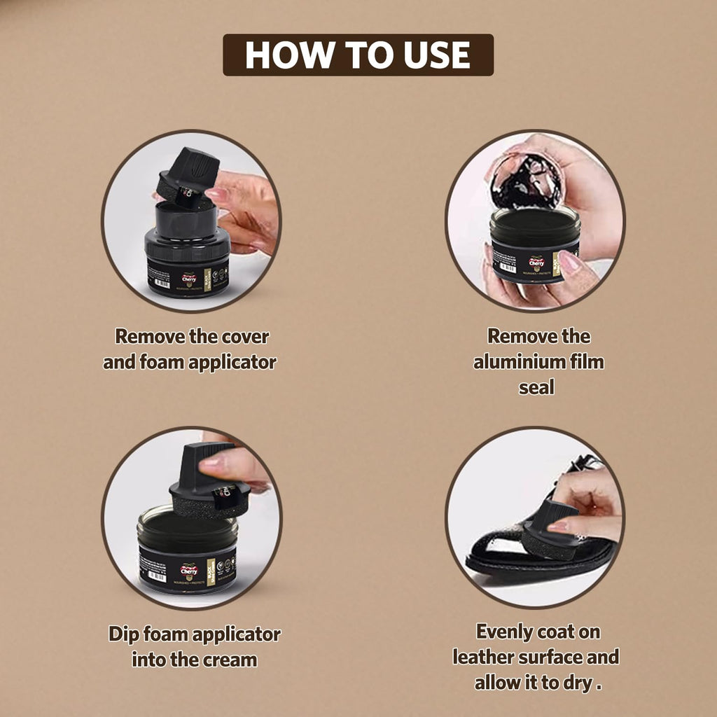 Cherry Blossom Shoe Cream with Built-in Applicator | Premium Leather Care | Rejuvenates Faded Color | Polishes In 30 Secs | 10X More Shine| Mess Free (Black, 48 gm)