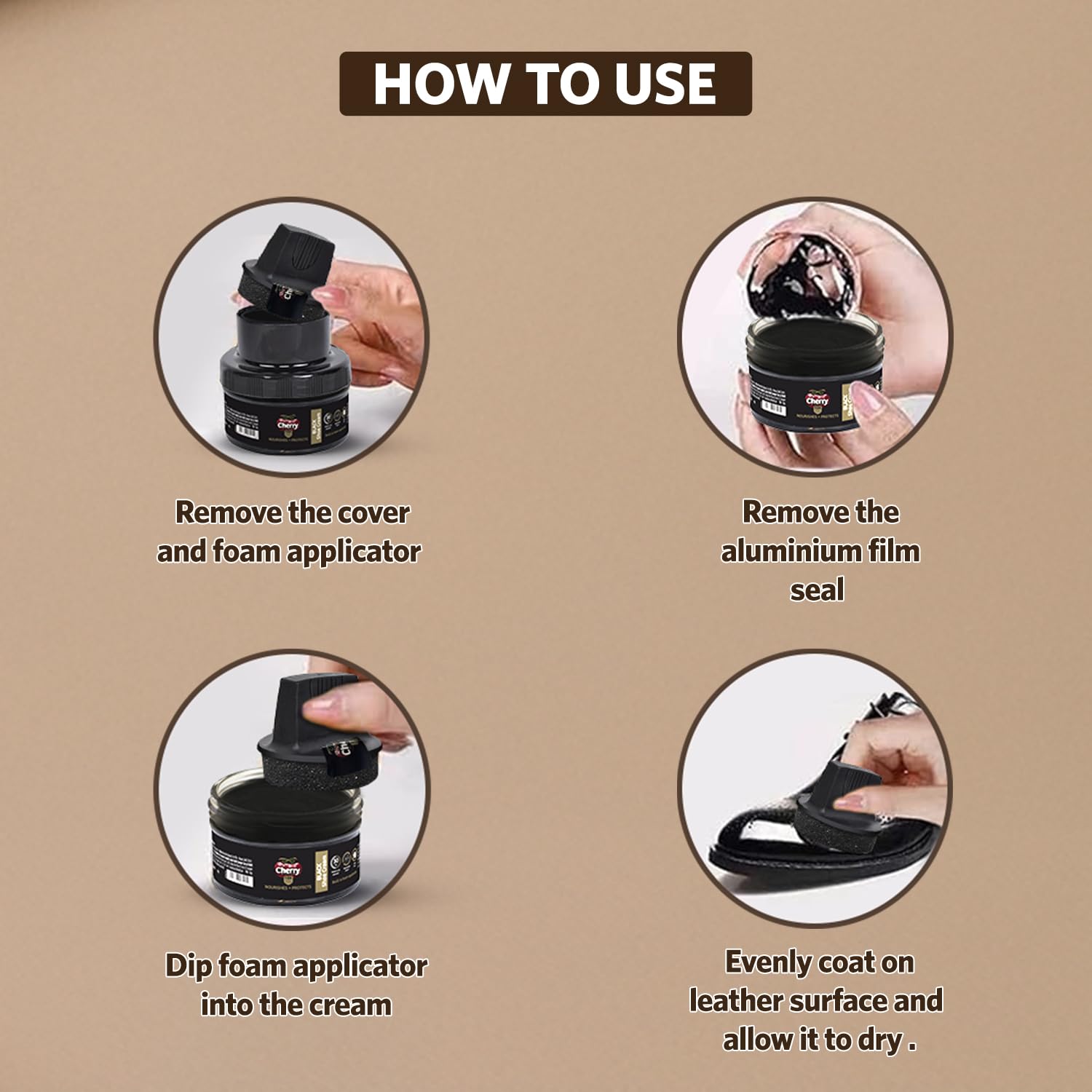 Cherry Blossom Shoe Cream with Built-in Applicator | Premium Leather Care | Rejuvenates Faded Color | Polishes In 30 Secs | 10X More Shine| Mess Free (Black, 48 gm)