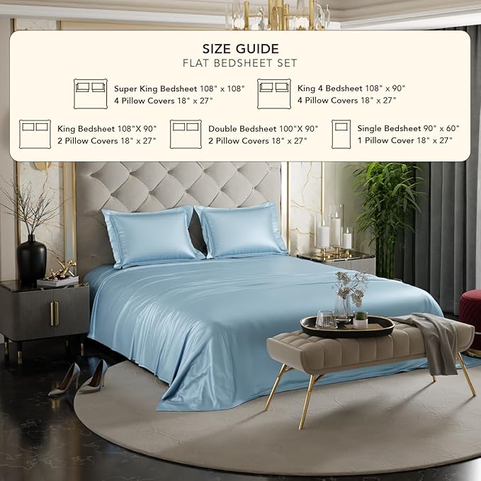 Stoa Paris Satin Bedsheets for Double Bed 300TC Premium Bedsheet with 2 Pillow Covers Colour Dreamy Blue