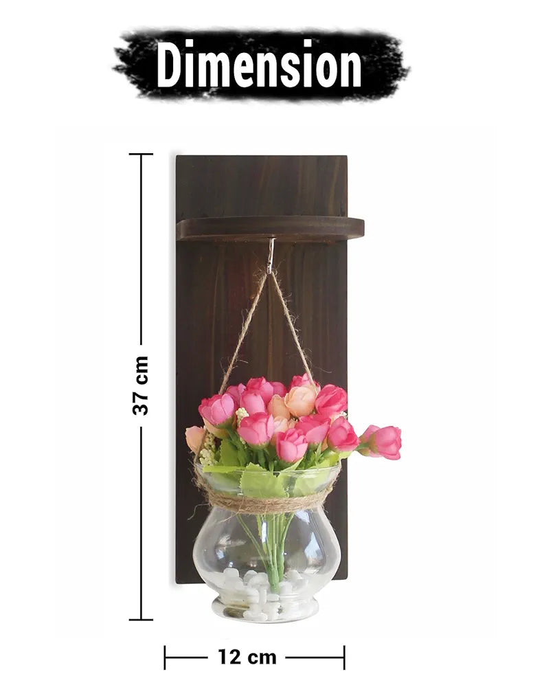 Decorative Wall Shelf with Flower Pot and Artificial Flowers