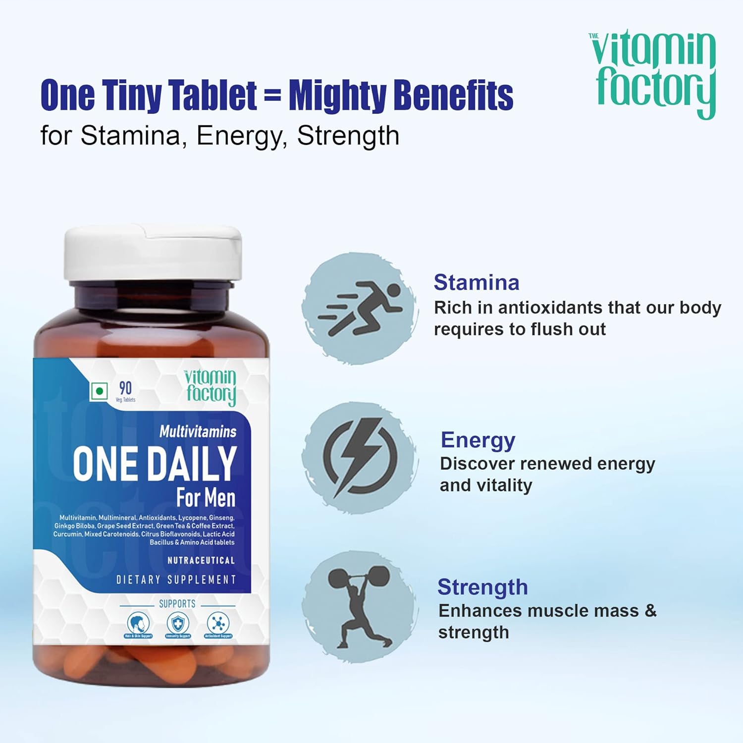 The Vitamin Factory Multivitamin For Men | Multimineral, Ginseng, Grape Seed Extract| Enhances Energy, Stamina, Boost Immunity- 90 Vegetable Tablet