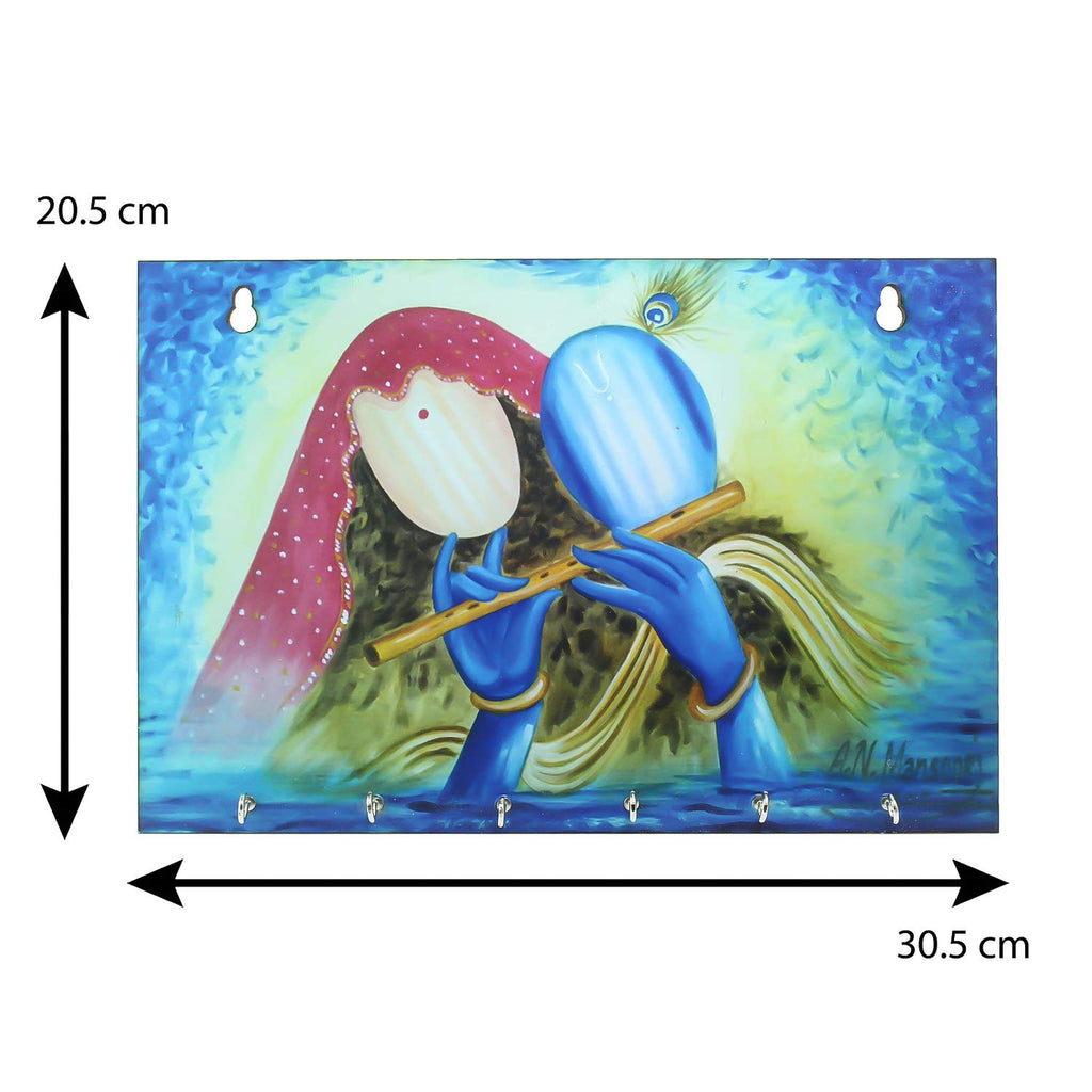Ecraftindia Radhe Krishna Theme Wooden Key Holder With 6 Hooks