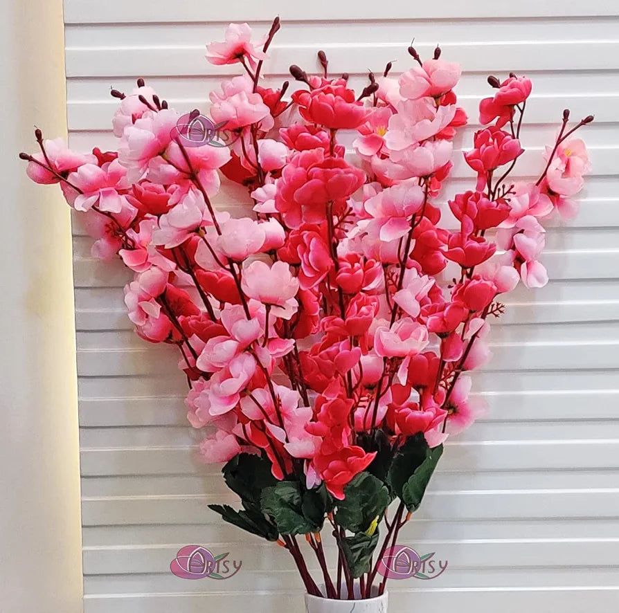 Artificial Flowers Bunch for Decoration Cherry Blossom Ideal for vase Without vase Pink Maroon