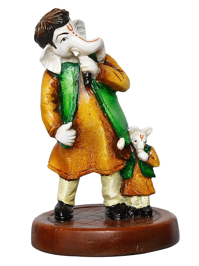 Ecraftindia Handcrafted Polyresin Lord Ganesha Idol Singing With Mushak Statue Decorative Showpiece Perfect for Music Lovers