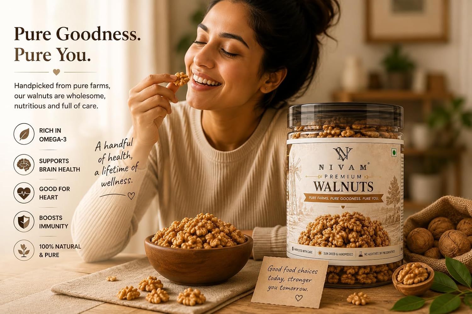 NIVAM Premium Chile Walnuts kernals Without Shell | Akhrot Giri 200gm | Healthy Fats | Protein Rich | Breakfast Snack Vegan | Gluten Free | Omega-3 Rich | Antioxidants | Supports Heart & Brain