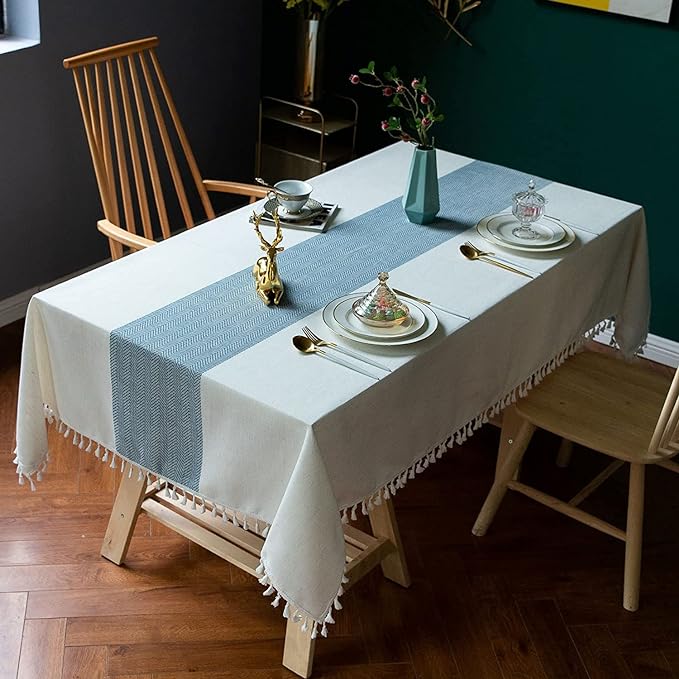Urban Space Sicilia Table Linen Collection Table Cover for 4 Seater Anti Skid Table Cloth Colour Mid Blue