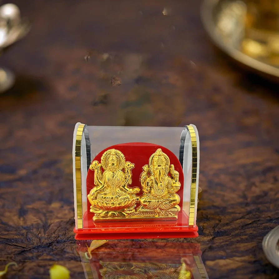 Goddess Laxmi and Ganesh Idol Murti Status for Pooja Mandir Car Dashboard Golden Laxmi Ganesh idol