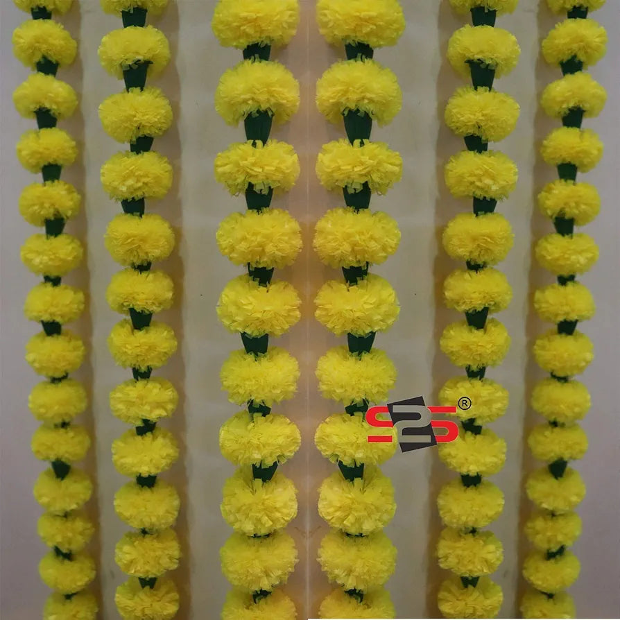 Reusable Artificial Flowers Hanging Garlands Artificial Marigold Flowers Toran Pack of 3 Yellow