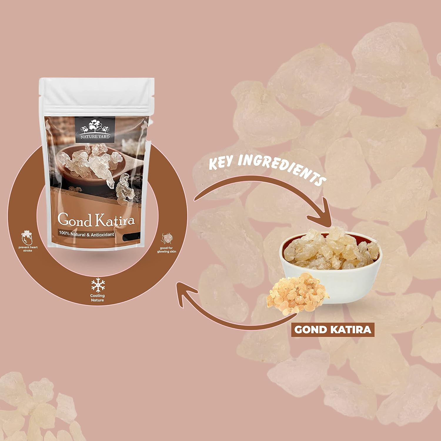 NATURE YARD Gond Katira Pure Organic (almond gum) tragacanth Crystals - 100% Natural Superfood with Cooling Properties | Almond Gum | Badam Pisni | Chahar Gond (100 Gm)