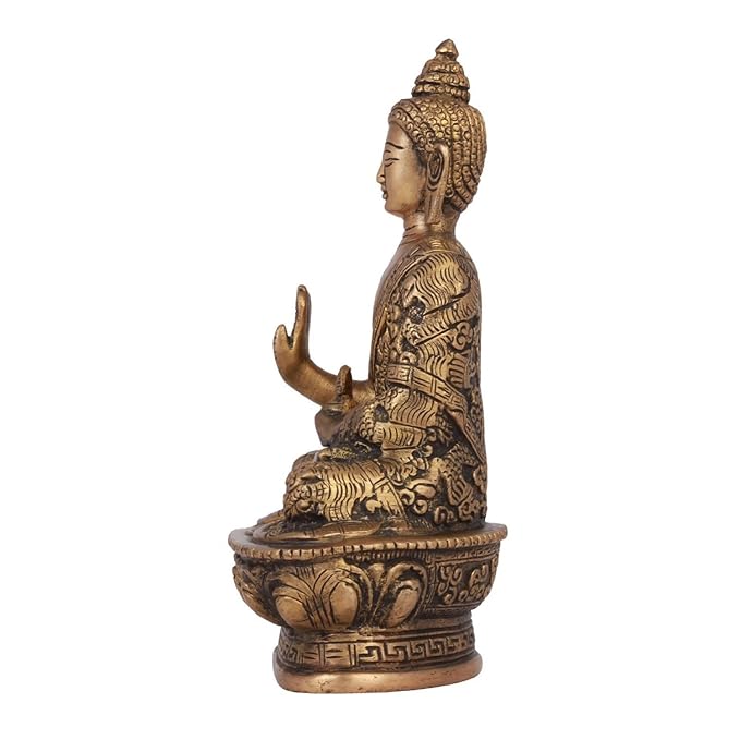 Ecraftindia Meditating Buddha Brass Figurine | Brown and Golden